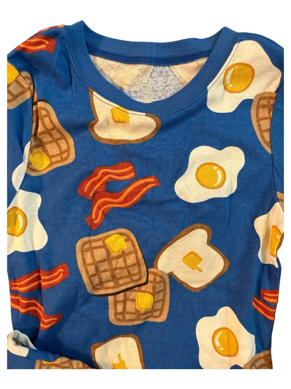 Kids Blue Breakfast Print Pajama Set - Eggs, Bacon & Waffles 030